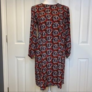 Loft red print shift dress size S